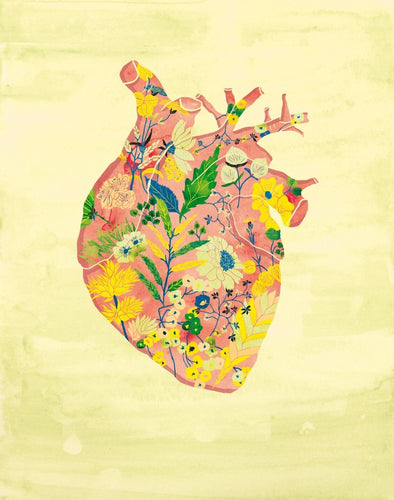 Affiche d'illustration d'un coeur fleuri aux couleurs vives sur fond vert clair au format 8.5'x11' par Annick Gaudreault