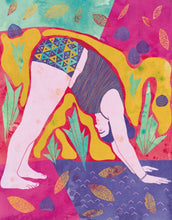 Charger l&#39;image dans la galerie, Affiche d&#39;illustration colorée de la posture de yoga &#39;Chien tête en bas&#39; au format 8,5&#39;x11&#39; par l&#39;artiste Annick Gaudreault
