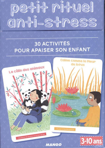 Boite de 30 cartes illustrées 'Petit rituel anti-stress - 30 activité pour apaiser son enfant' par Gilles Diederichs aux Éditions Mango