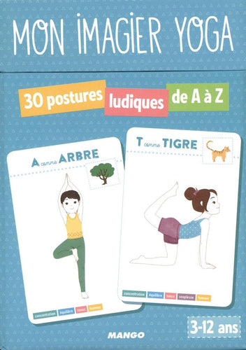 Ensemble de 30 cartes illustrées 'Mon imagier yoga' par Shabama R Vinay aux Éditions Mango